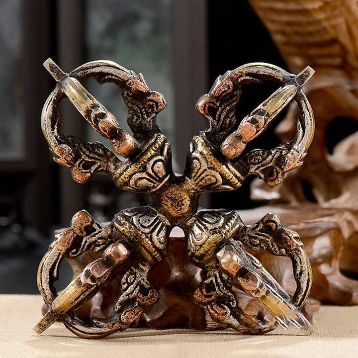 Tibetan Handmade 5 Prong Double Dorje Copper Iron Thunderbolt Strength Vajra - image 8