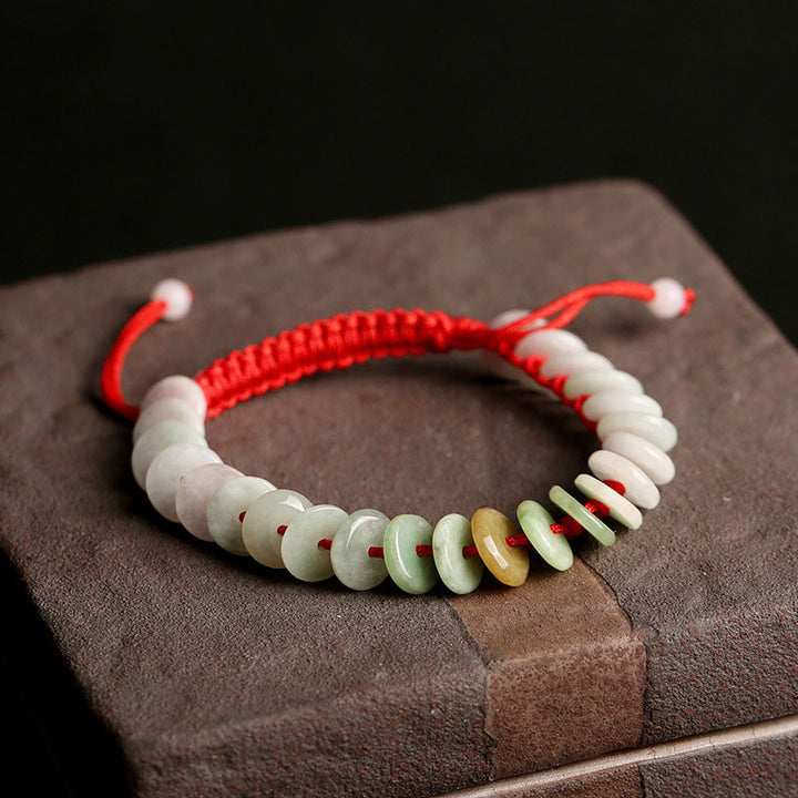 Buddha Stones Natural Round Jade Luck Red String Protection Bracelet - Jade - image 0