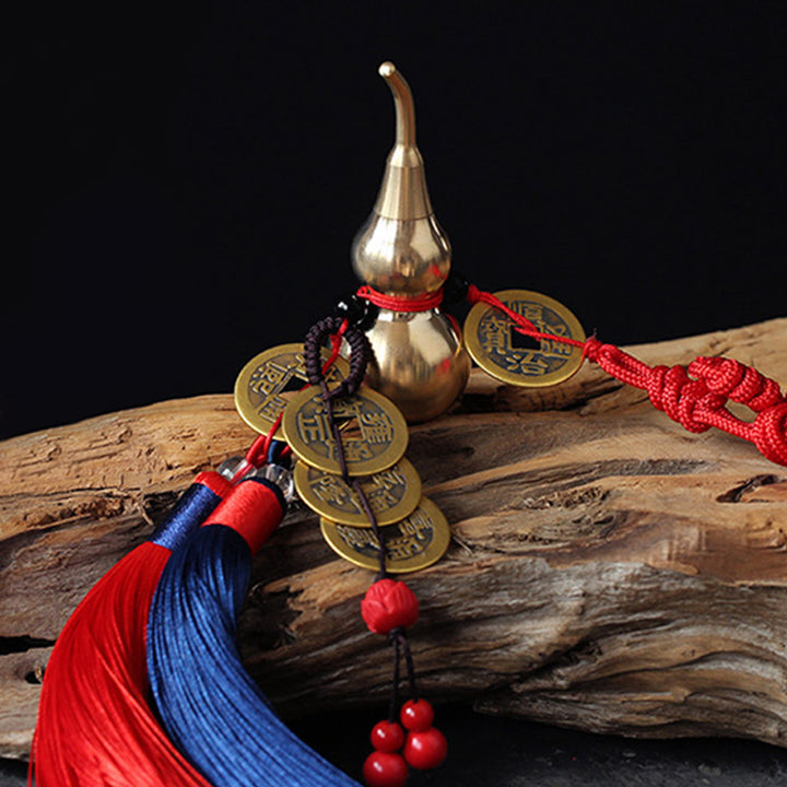 Buddha Stones Feng Shui Wu Lou Gourd Ancient Chinese Coins  Wealth Car Hanging Decoration - 2 - image 5