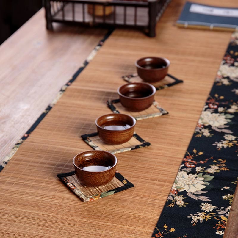 Buddha Stones Vintage Peony Flower Blossom Bamboo Cup Mat Pad Tea Cup Coaster Kung Fu Tea Mat - image 5