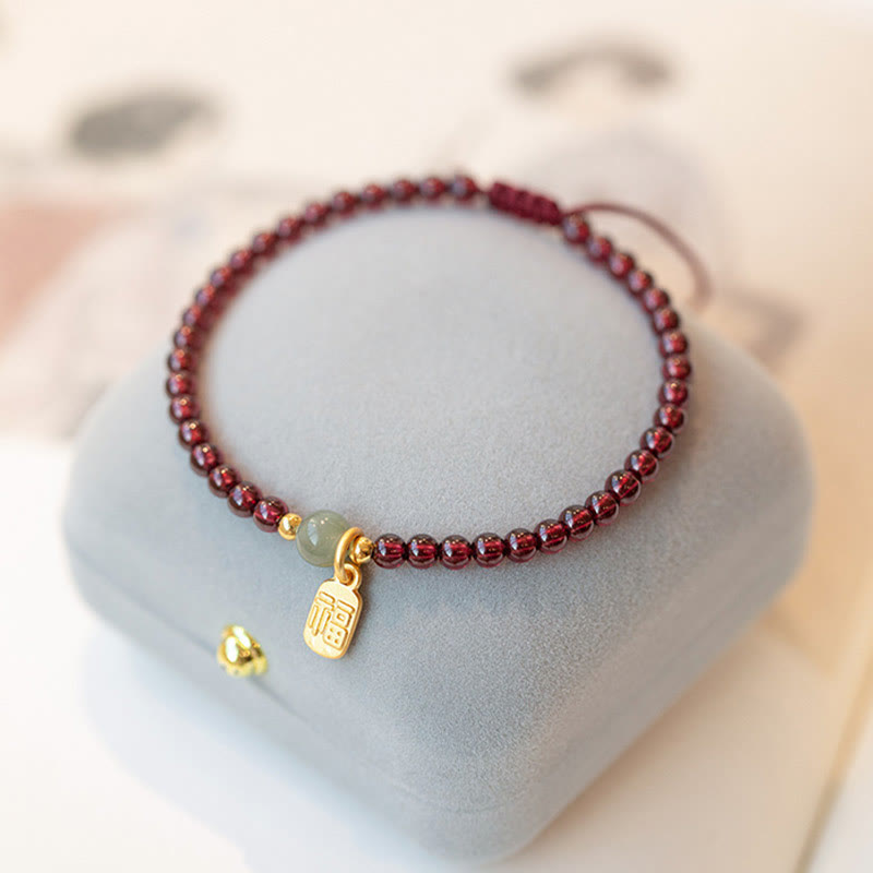 Buddha Stones Natural Strawberry Quartz Garnet Jade Lucky Fortune Fu Character Healing Charm Bracelet - image 12
