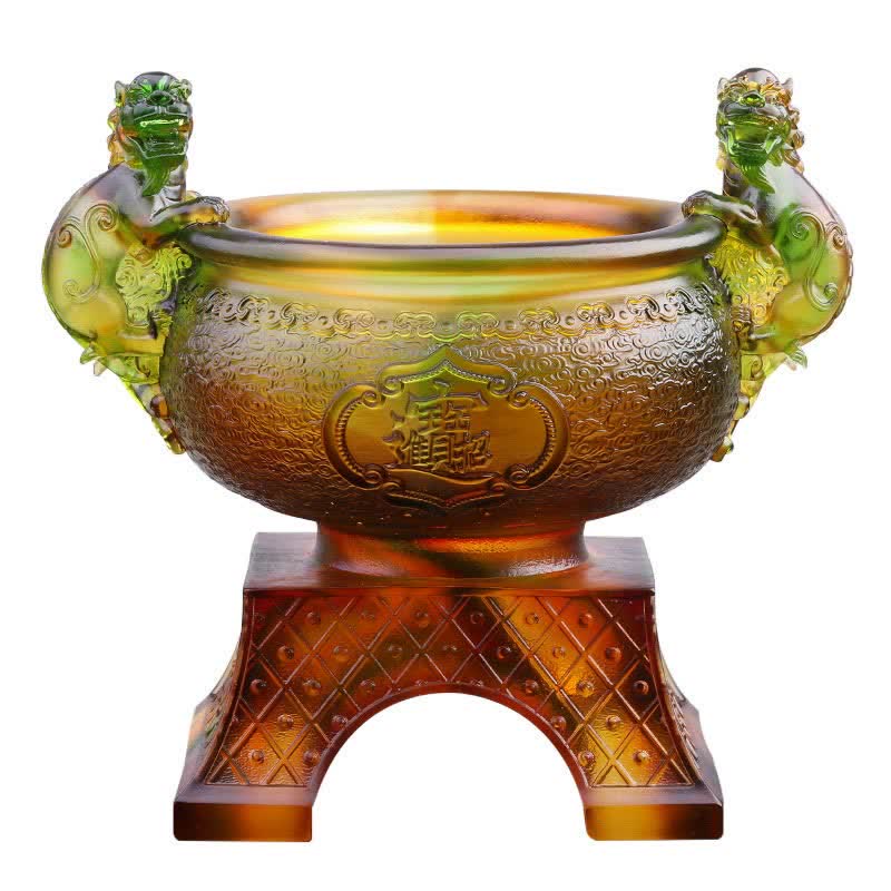 Buddha Stones Handmade Liuli Crystal PiXiu Treasure Bowl Art Piece Home Decoration - image 8