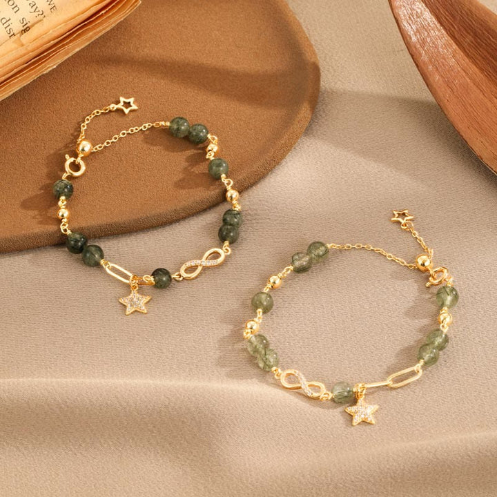 Buddha Stones 14k Gold Plated Copper Green Rutilated Quartz Möbius Loop Eternal Love Star Protection Bracelet - image 0
