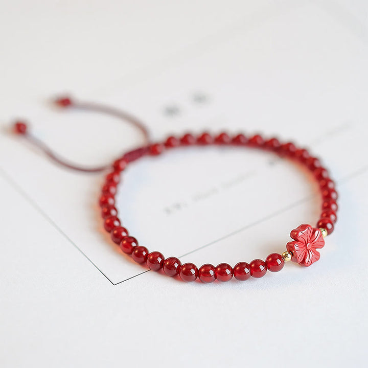 Natural Red Agate Endless Knot Four Leaf Clover Star Confidence String Bracelet - Cinnabar Four Leaf Clover - image 10