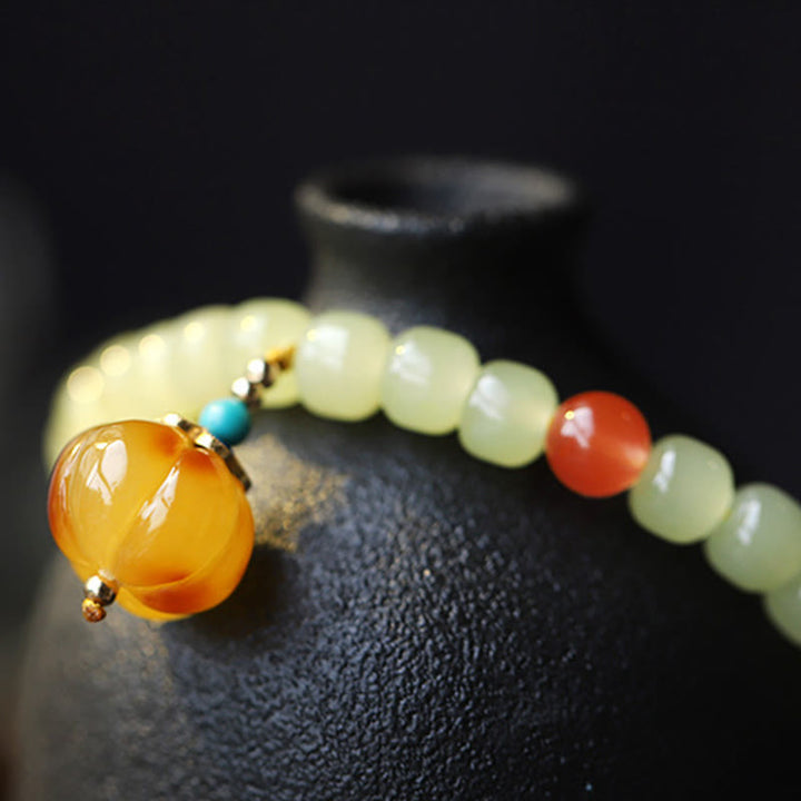 Natural Hetian Jade Pumpkin Amber Red Agate Crystal Prosperity Bracelet - image 9