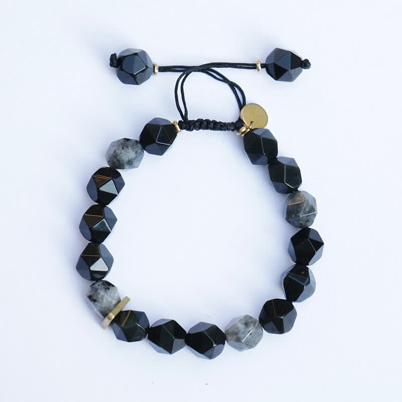 Buddha Stones Black Obsidian Black Glitter Stone Purification Bracelet - Prismatic Beads - 17-21cm - image 1