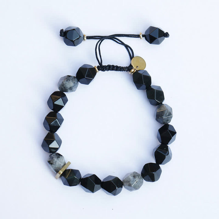 Buddha Stones Black Obsidian Black Glitter Stone Purification Bracelet - Prismatic Beads - 17-21cm - image 1