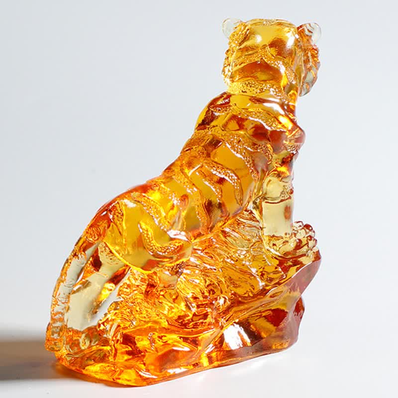 Buddha Stones Handmade Liuli Crystal Tiger Art Piece Protection Home Decoration - image 12