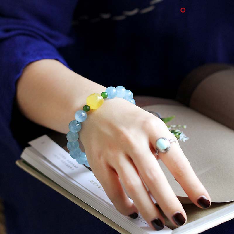 Natural Aquamarine Amber Beads Serenity Healing Bracelet - image 2