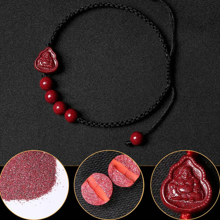 Buddha Stones Laughing Buddha Avalokitesvara Cinnabar Blessing String Bracelet - image 6