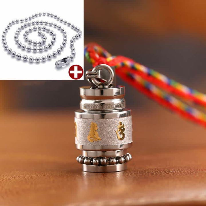 Buddha Stones Tibet Om Mani Padme Hum Shurangama Mantra Titanium Steel Wisdom Amulet Necklace Pendant - 1.2cm*1.8cm - Silver - Colorful String&Bead Chain - image 10