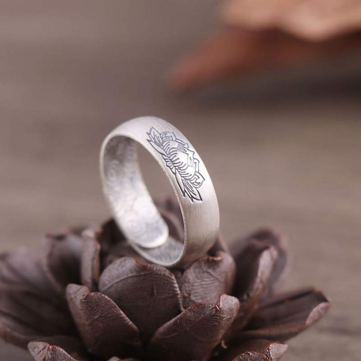 Buddha Stones 999 Sterling Silver Lotus Elephant Six True Words Blessing Ring - image 3