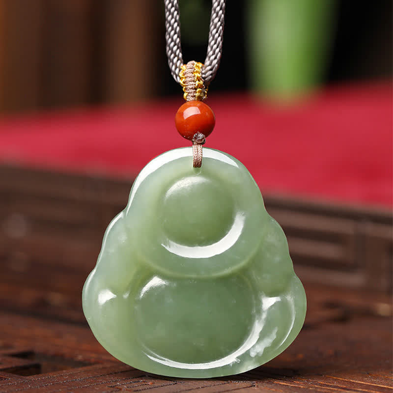 Buddha Stones Laughing Buddha Hetian Jade Abundance Necklace String Pendant - image 6