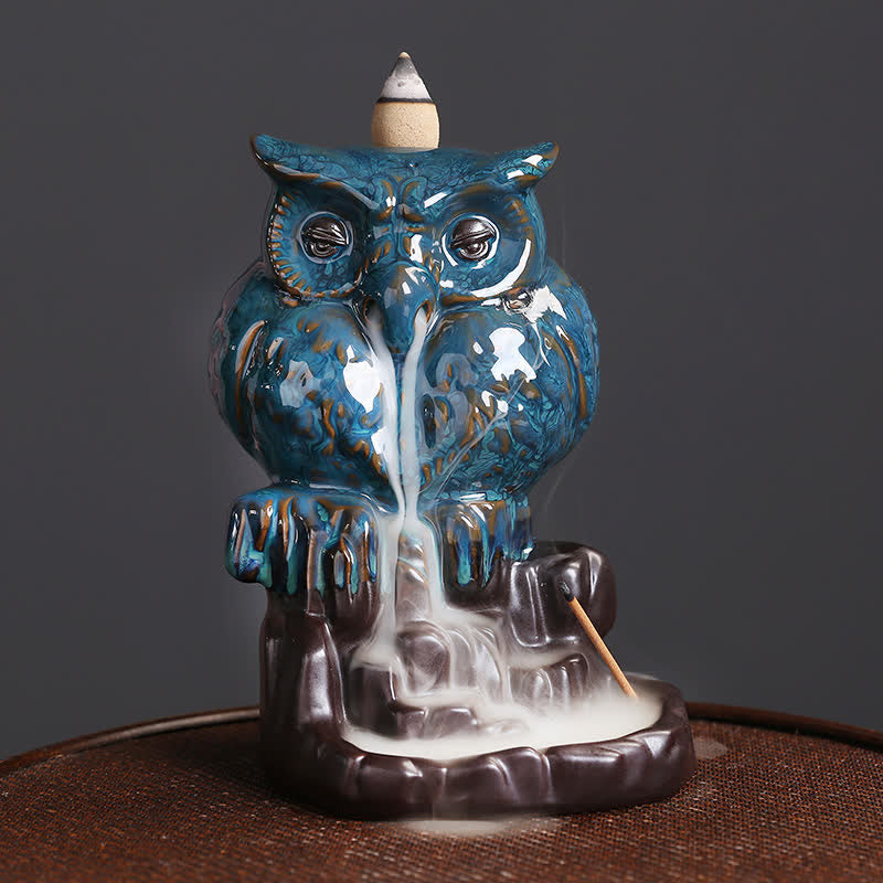 Buddha Stones Cute Owl Ceramic Backflow Smoke Fountain Meditation Healing Incense Burner Decoration - Owl - image 0