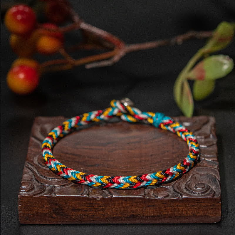 Buddha Stones Tibet Handmade Five Color Thread Protection Braid String Bracelet - 19cm - image 0