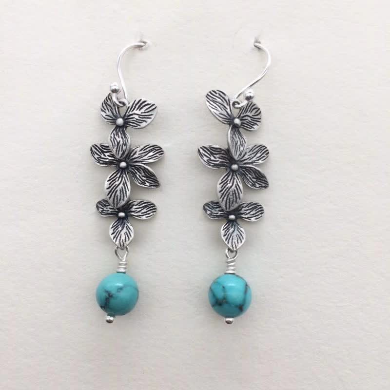 Buddha Stones 925 Sterling Silver Turquoise Lazurite Lapis Lazuli Flower Leaf Serenity Protection Hook Drop Dangle Earrings - image 3
