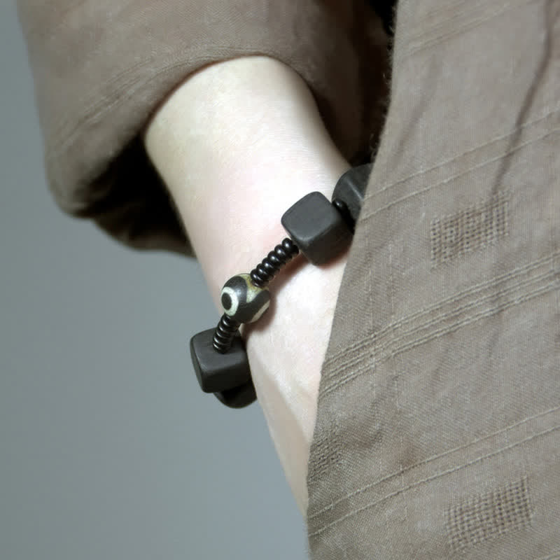 Buddha Stones Tibetan Ebony Wood Dzi Bead Strength Bracelet - image 1