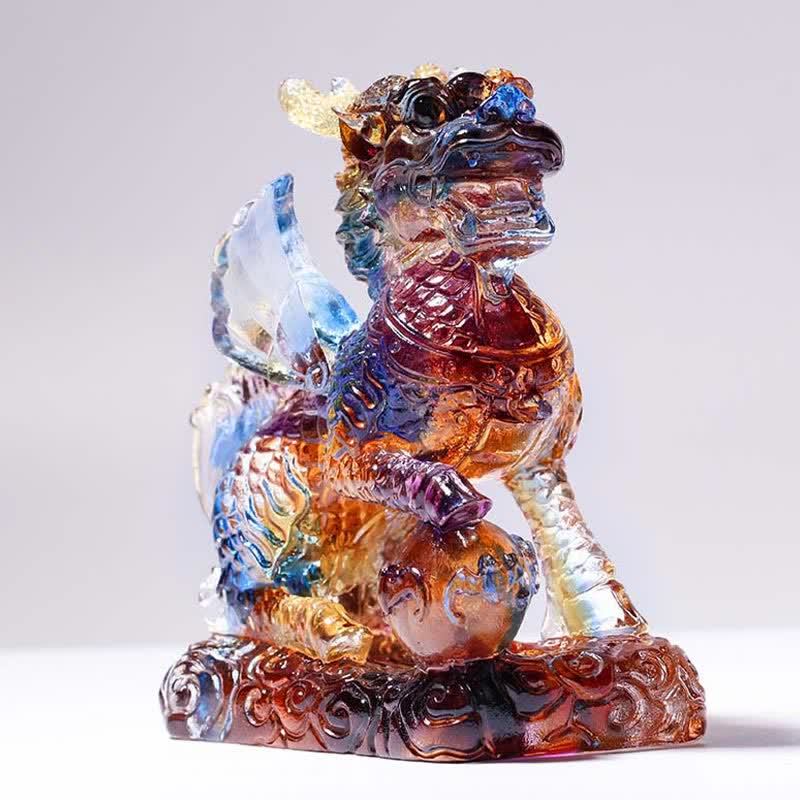 Buddha Stones Feng Shui Kirin Handmade Liuli Crystal Art Piece Fortune Home Office Decoration - image 3