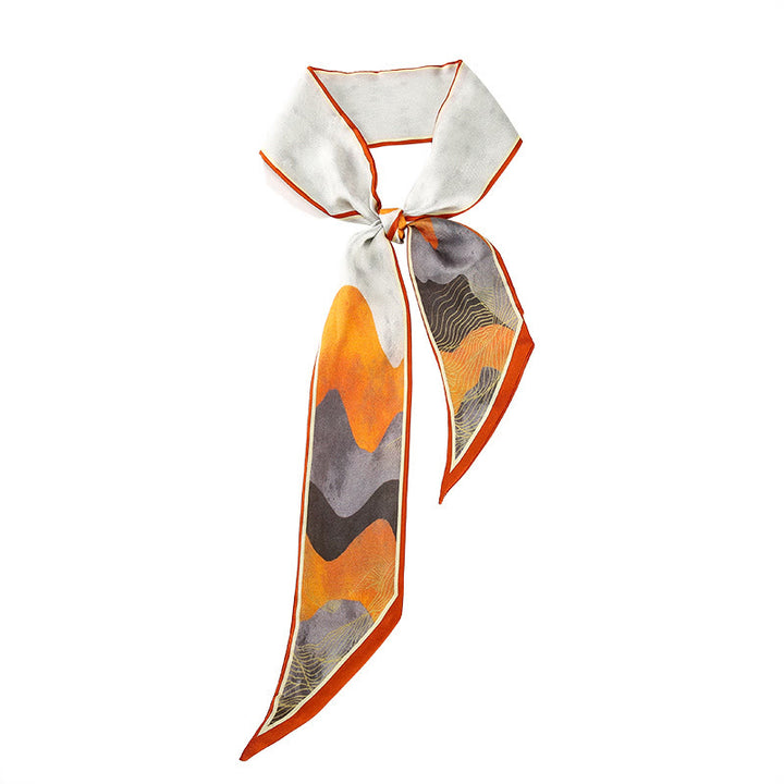 Buddha Stones Dunhuang Frescoes Mountains Sunset Floral Pattern 100% Mulberry Twilly Silk Neck Hair Scarf - Colorful Mountains - image 19