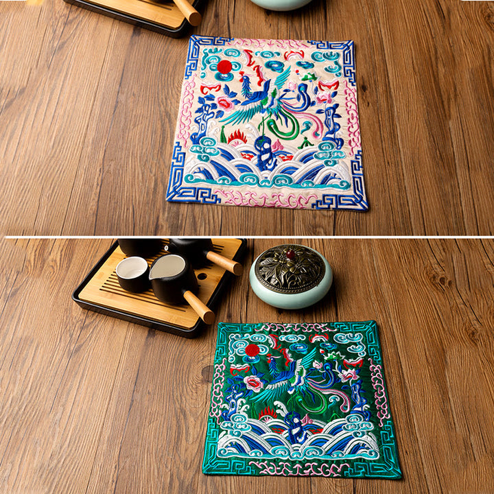 Buddha Stones Phoenix Dragon Kirin Embroidery Cup Mat Pad Tea Cup Coaster Kung Fu Tea Mat - image 12