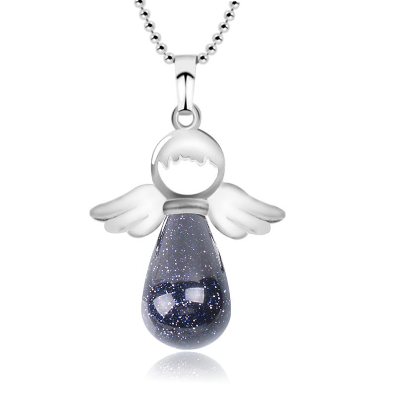 Buddha Stones Little Angel Wings Natural Crystal Luck Necklace Pendant - Blue Sandstone - image 15