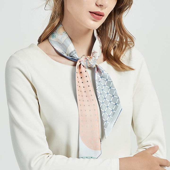 Buddha Stones Dunhuang Frescoes Mountains Sunset Floral Pattern 100% Mulberry Twilly Silk Neck Hair Scarf - image 13