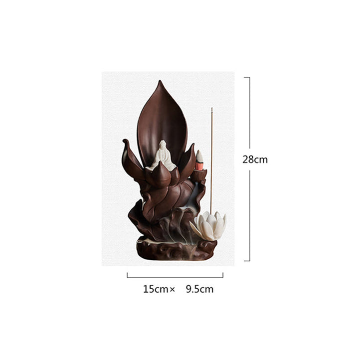Buddha Stones Lotus Buddha Avalokitesvara Enlightenment Purple Clay Incense Burner Decoration - image 11