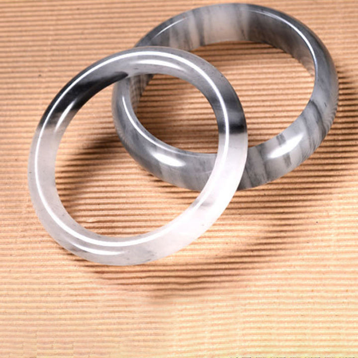 Buddha Stones Natural Ink Color Golden Silk Jade Wealth Bracelet Bangle - image 7