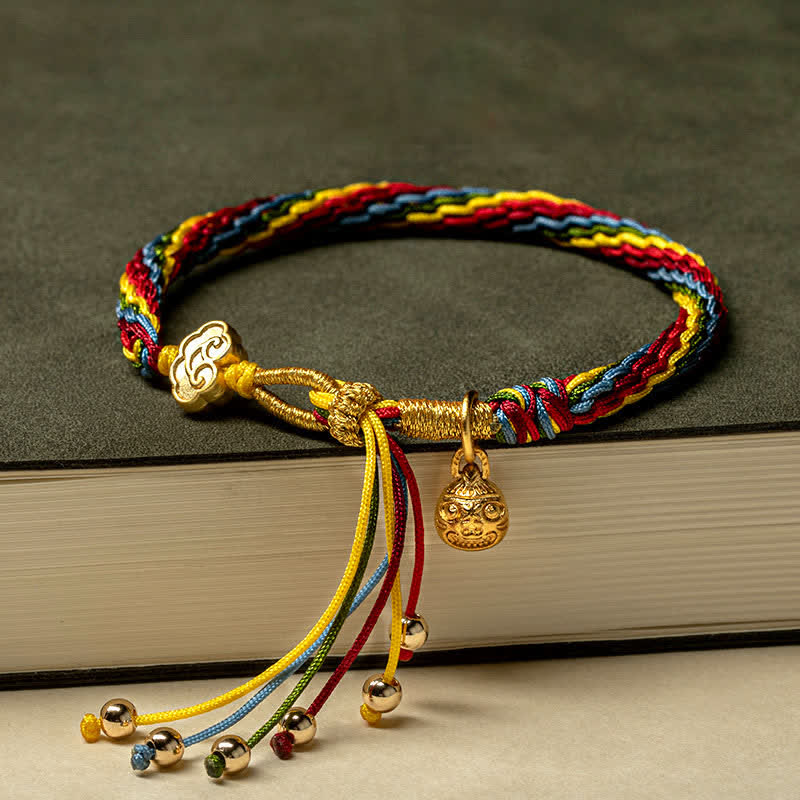 Buddha Stones Gold Swallowing Beast Family Luck Reincarnation Knot Colorful String Bracelet - Gold Swallowing Beast Baby(Wrist Circumference 16-26cm) - image 3