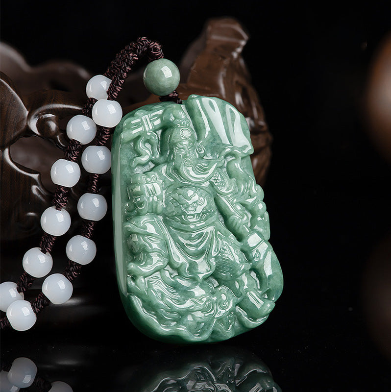 Natural Jade Guan Gong Amulet Wealth Necklace Pendant - image 1