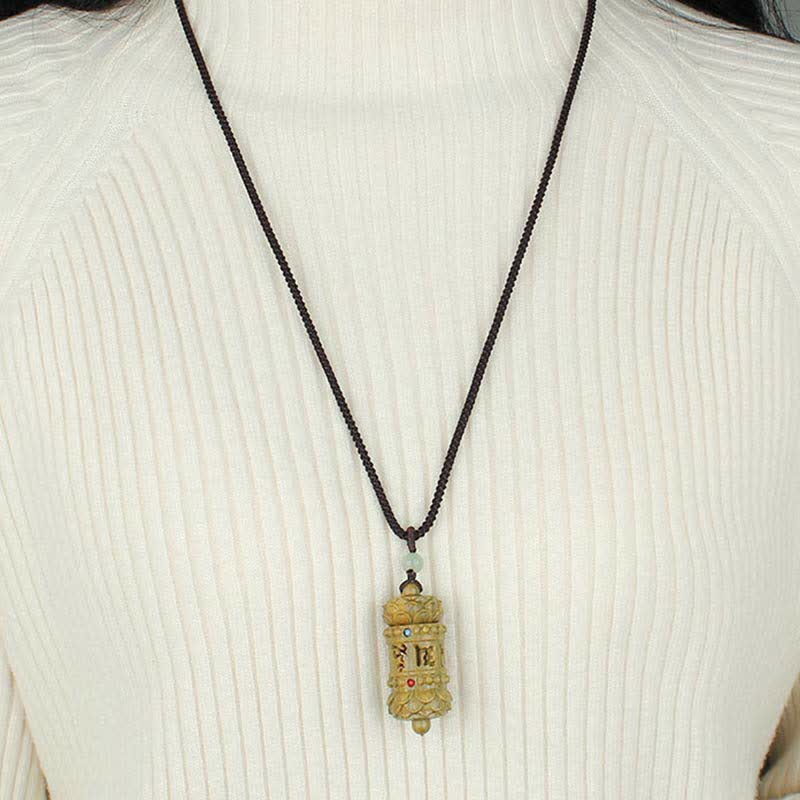 Buddha Stones Tibet Green Sandalwood Rosewood Om Mani Padme Hum Lotus Positive Soothing Necklace Pendant - image 4
