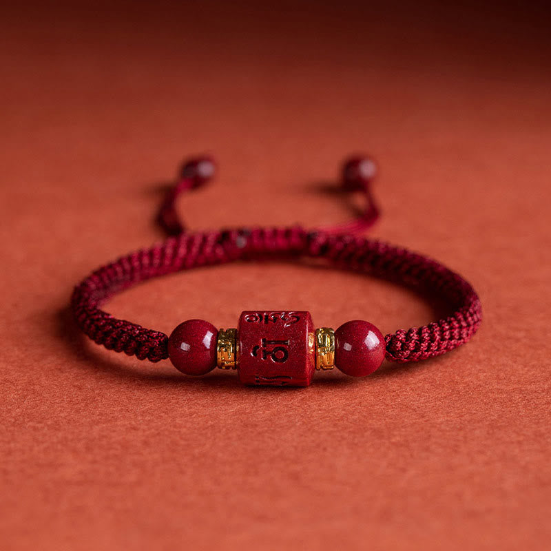 Buddha Stones Tibet Cinnabar Om Mani Padme Hum Engraved Blessing Braided Bracelet - Red Rope(Wrist Circumference 14-18cm) - image 0