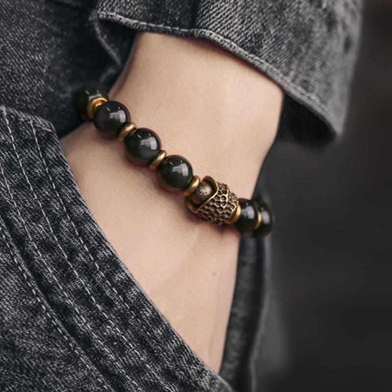 Buddha Stones Rainbow Obsidian Copper Love Healing Bracelet - image 5