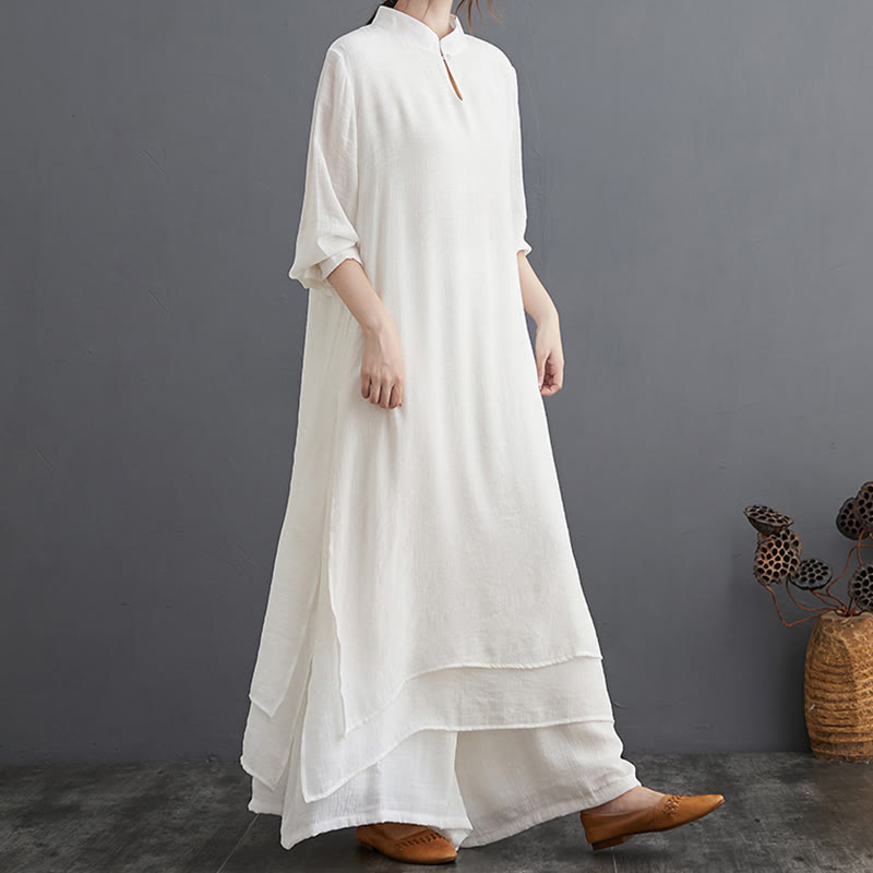 Buddha Stones Simple Pattern Meditation Prayer Spiritual Zen Practice Yoga Clothing Women's Set - White Set (Top and Trousers) - US12，UK/AU16，EU44 (2XL) - image 18