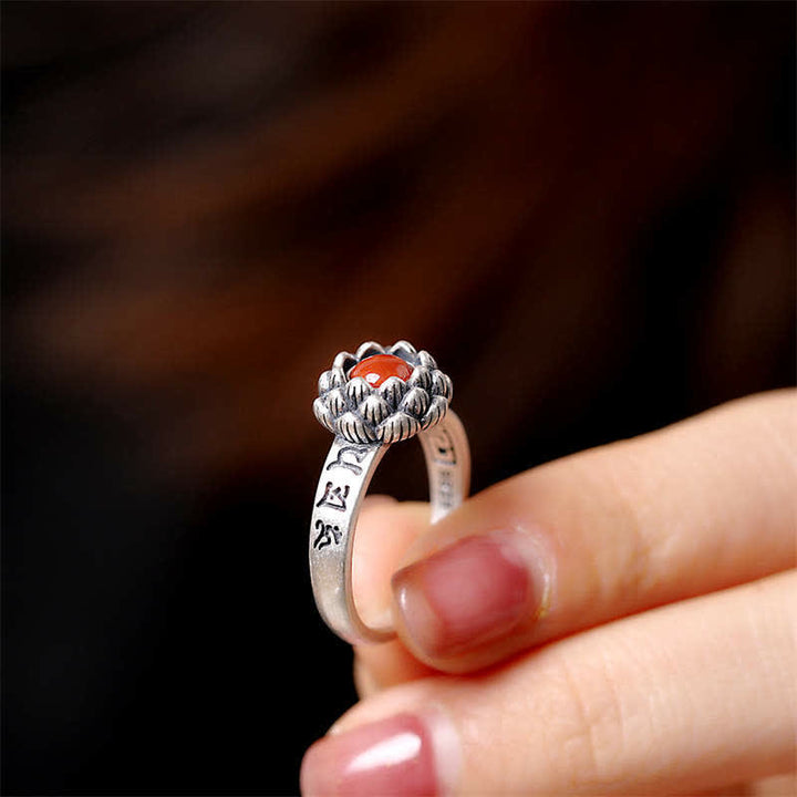 Buddha Stones925 Sterling Silver Lotus Red Agate Confidence Blessing Ring - image 3