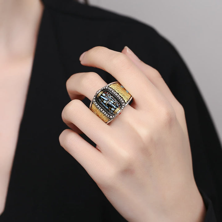 Buddha Stones Tibetan Nine-Eye Dzi Bead Wealth Blessings Rotatable Ring - image 3