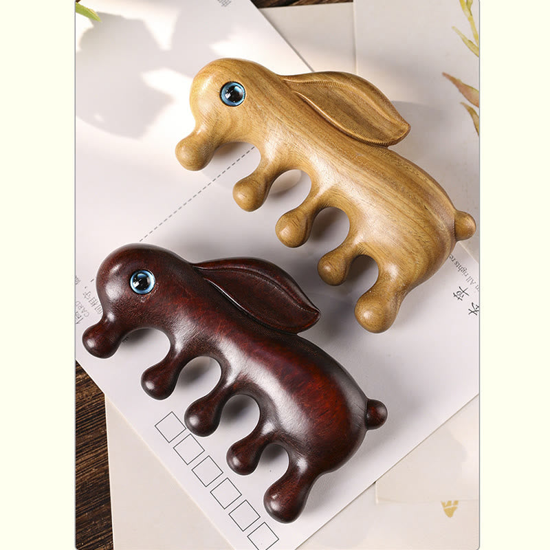 Small Leaf Red Sandalwood Green Sandalwood Lovely Bunny Relaxation Massage Comb - image 3