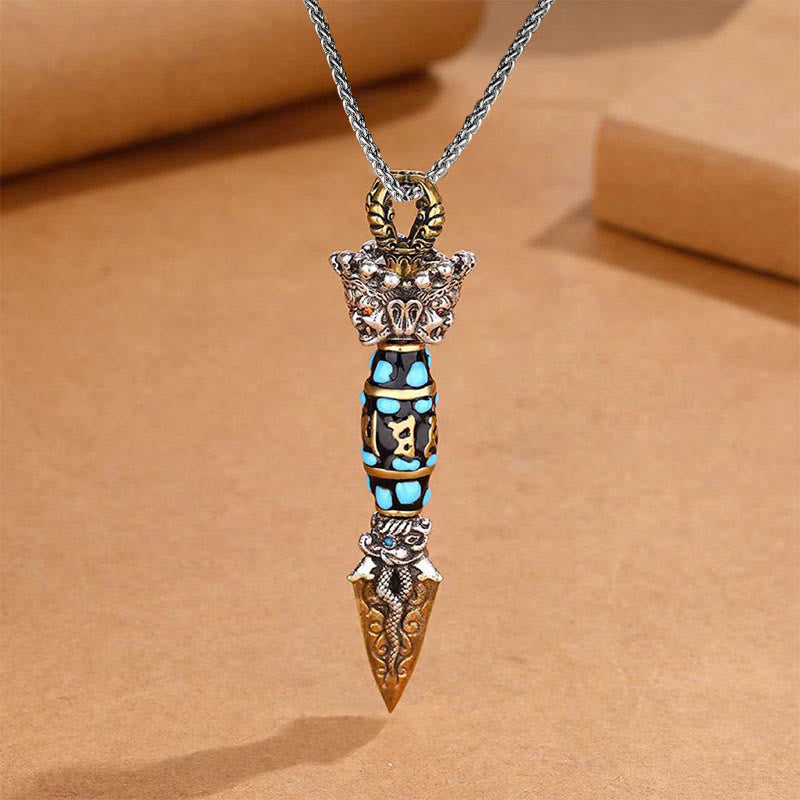 Buddha Stones Tibet Om Mani Padme Hum Dzi Bead Dorje Vajra Pattern Wealth Rotatable Necklace Pendant - Necklace&Keel Chain - image 6