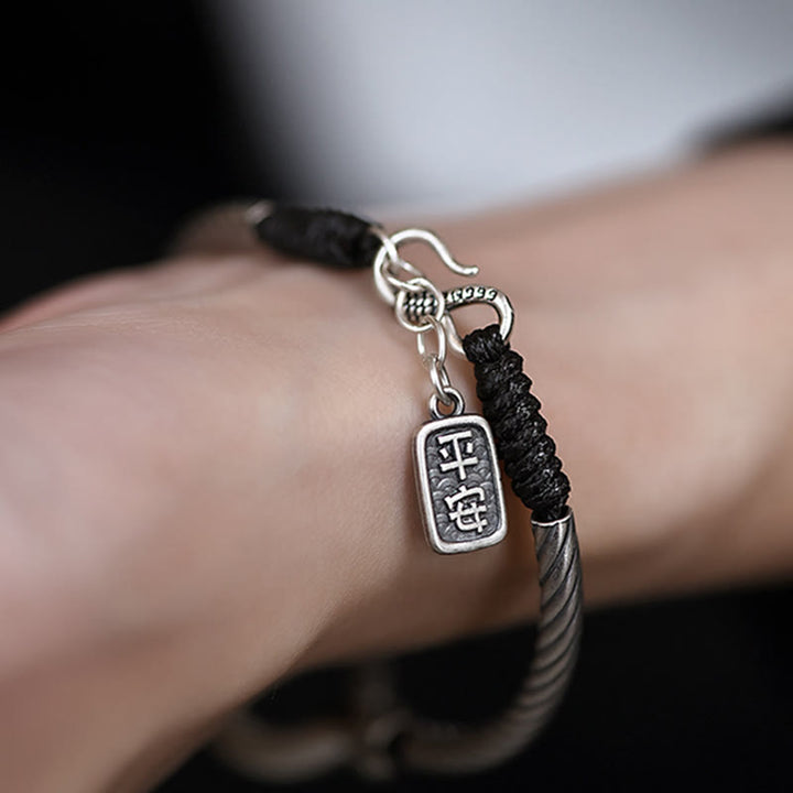 Buddha Stones 999 Sterling Silver Fu Character Peace Buckle Copper Coin Auspicious Clouds Fortune Bracelet - image 6