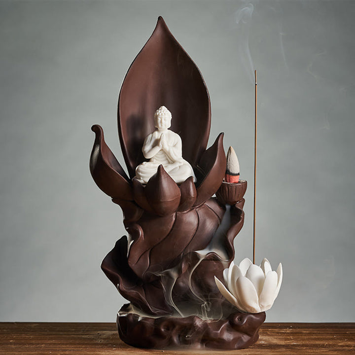 Buddha Stones Lotus Buddha Avalokitesvara Enlightenment Purple Clay Incense Burner Decoration - Lotus Tathagata Buddha - image 0