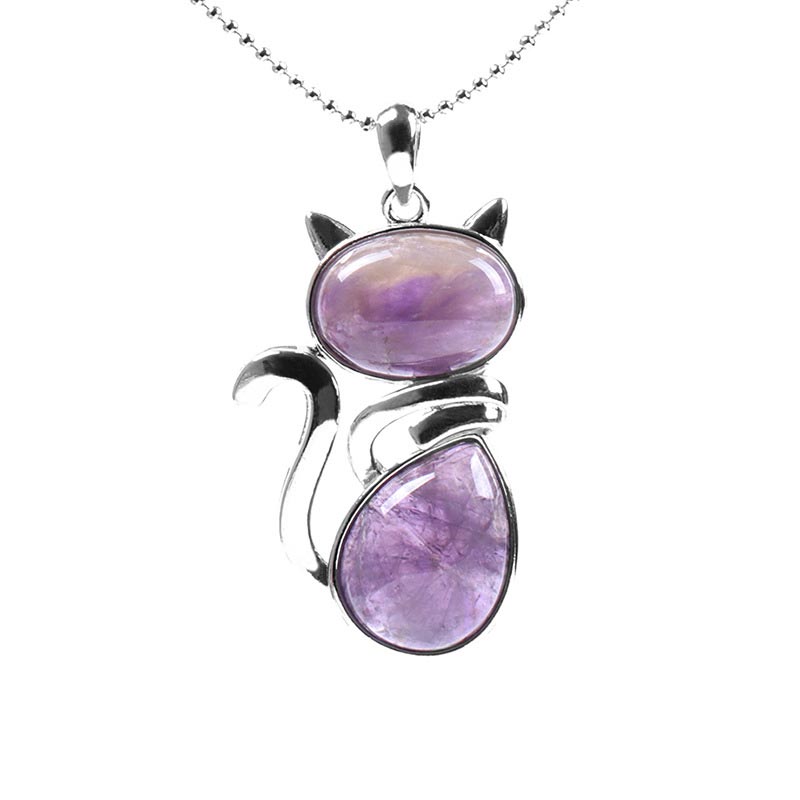 Buddha Stones Cat Pattern Natural Crystal Protection Necklace Pendant - Amethyst - image 3