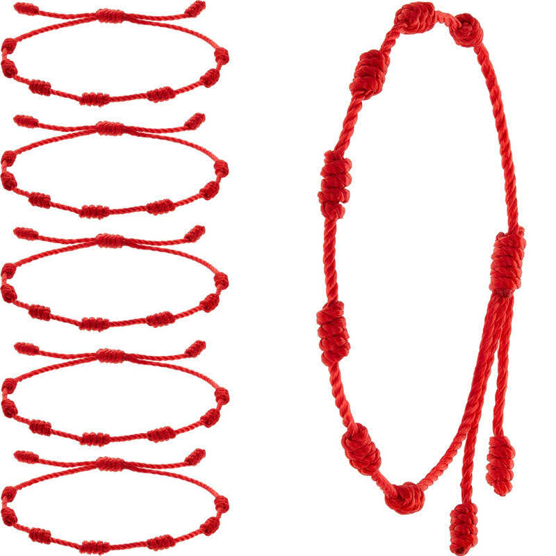 Buddha Stones 4Pcs Evil Eye Seven Knot Red String Protection Bracelet - image 12