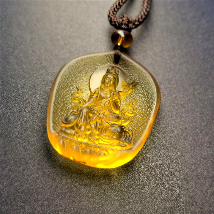 Buddha Stones Chinese Zodiac Natal Buddha Blessing Liuli Crystal Compassion Necklace Pendant - Dragon/Snake-Samantabhadra Bodhisattva - image 5