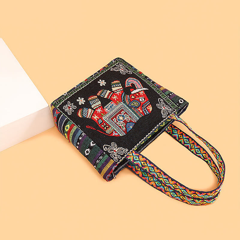 Buddha Stones Elephant Butterfly Embroidered Large Capacity Canvas Tote Bag Shoulder Bag - image 15