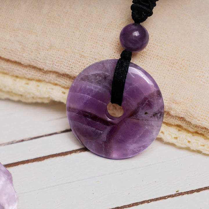 Buddha Stones Lucky Coin Pendant Healing Crystal Gemstone Necklace - Amethyst - image 5