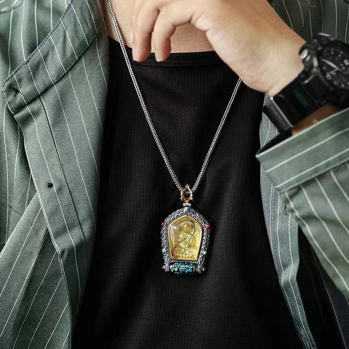 Buddha Stones Tibet Chinese Zodiac Natal Buddha Thangka Prosperity Rotatable Dzi Bead Necklace Pendant - image 9