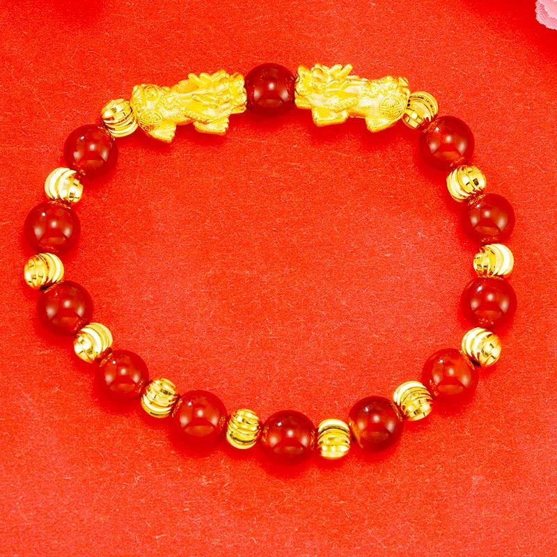 Buddha Stones Electroplating Golden Double Pixiu Wealth Bracelet - image 2