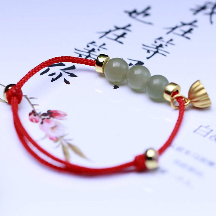 Buddha Stones Natural Jade Lotus Seed Strength Red String Weave Bracelet - image 4