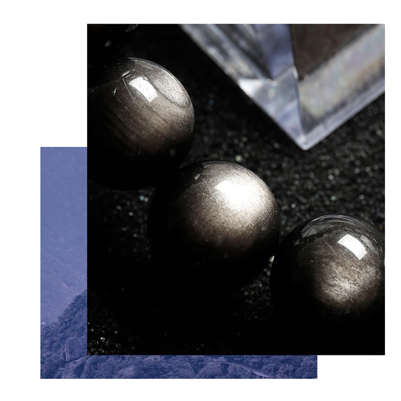 Buddha Stones Natural Silver Sheen Obsidian Soothing Protection Bracelet - image 13