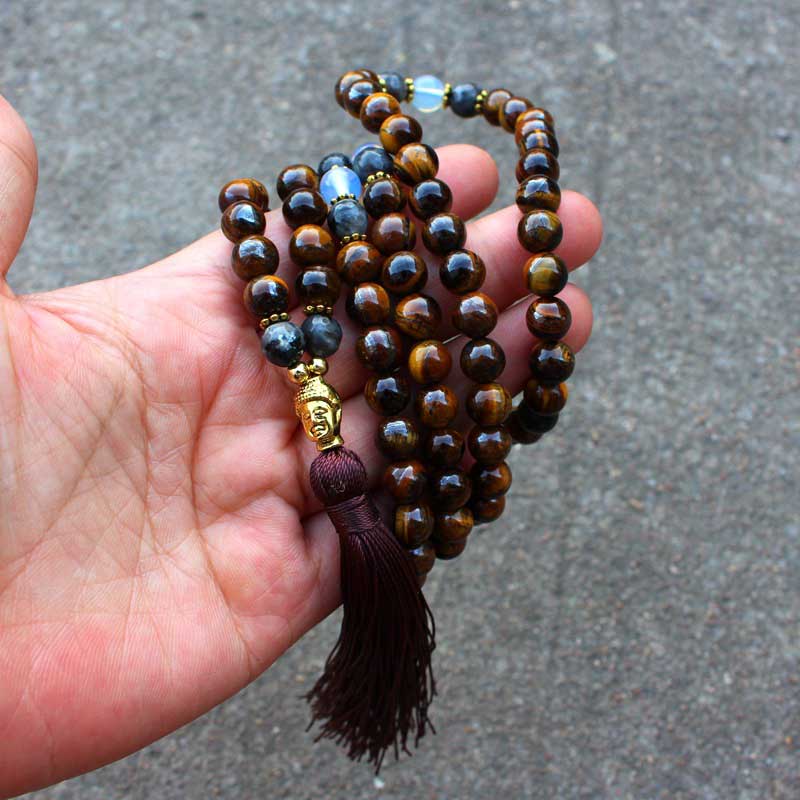 Buddha Stones Tibetan Tiger Eye Buddha Strength Power Beaded Tassel Pendant Necklace - image 3